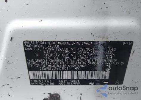 2014 Toyota Rav4 Xle из США, поврежденный, VIN 2T3WFREVXEW122501